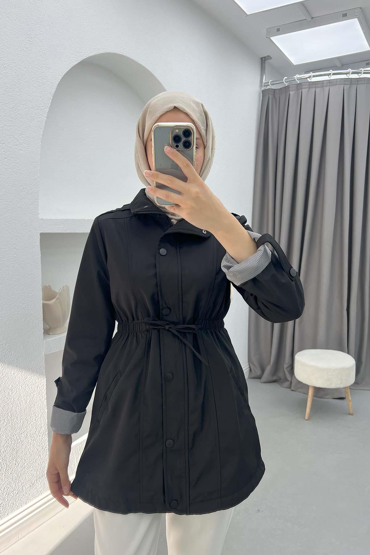 Sleeve Detailed Trench Coat Black