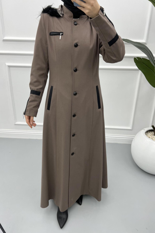 Sleeve Zippered Cashmere Abaya Mink