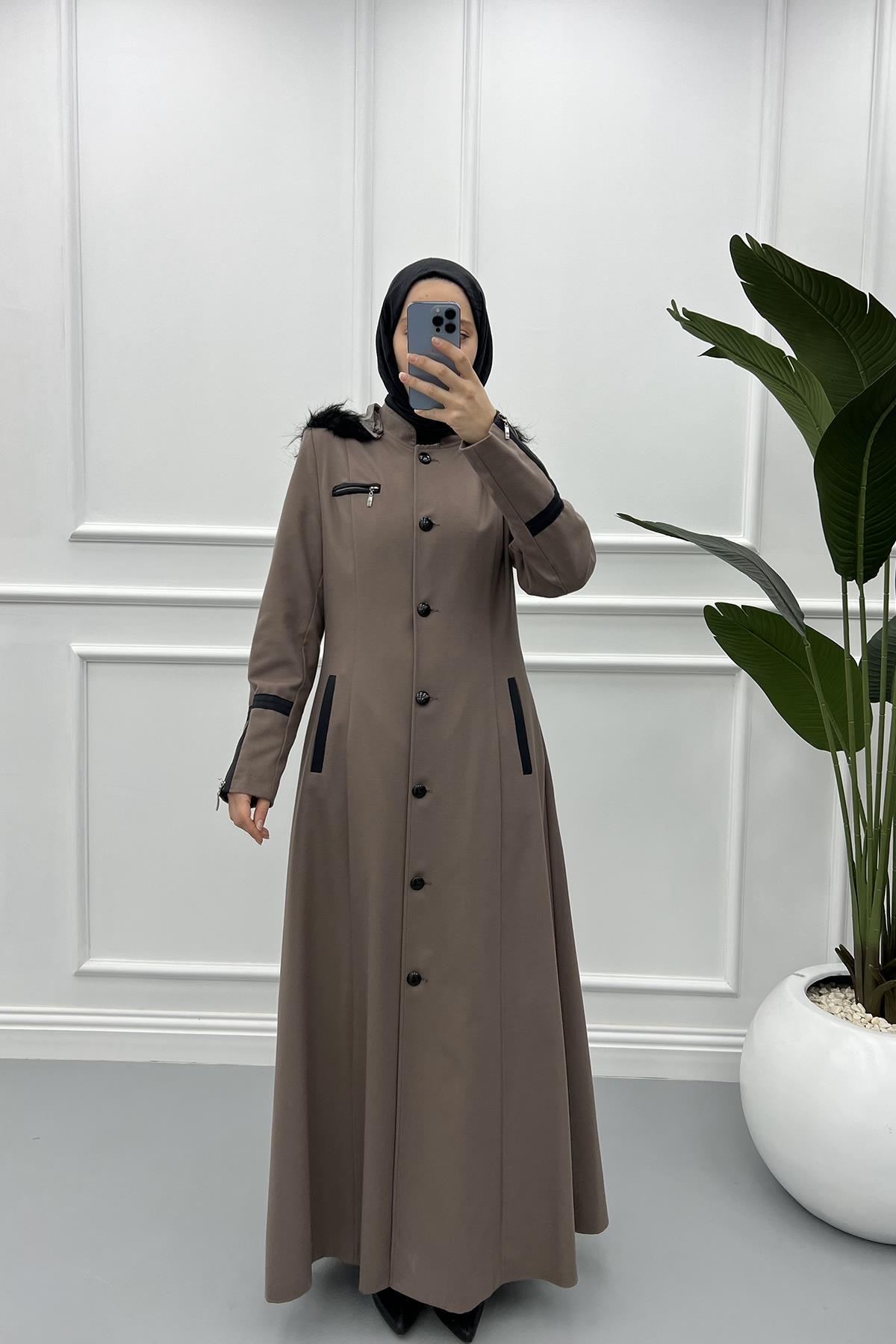 Sleeve Zippered Cashmere Abaya Mink