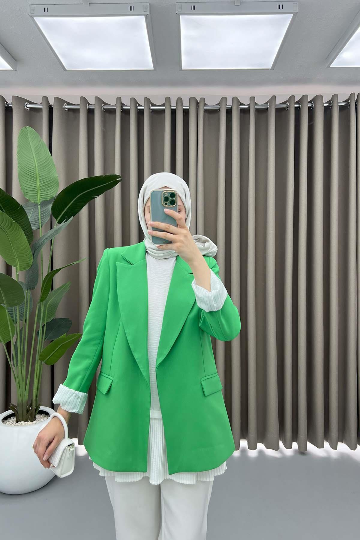 Folded Sleeve Jacket Green