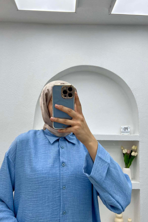 Folded Sleeve Shirt Blue