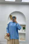 Folded Sleeve Shirt Blue