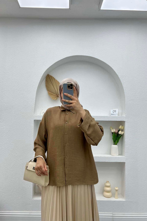 Sleeve Folded Shirt Milky Coffee