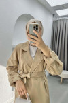 Trench Coat with Folded Sleeves Beige