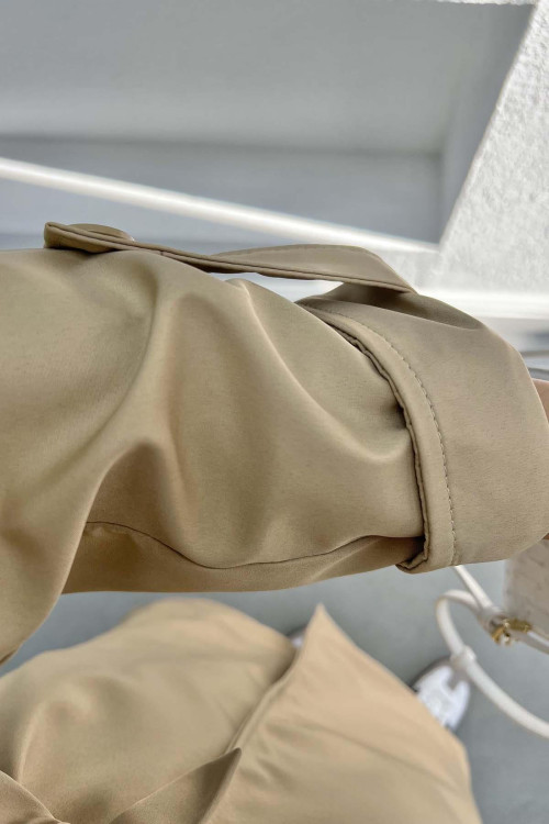 Trench Coat with Folded Sleeves Beige