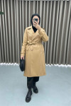 Belted Leather Trench Coat Camel