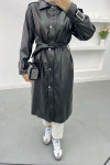 Belted Leather Trench Coat Black