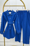 Belted Denim Suit in Saxe Blue