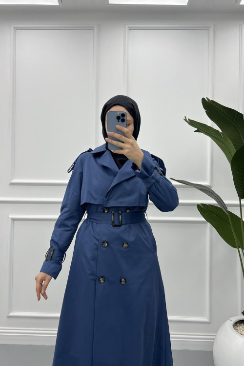 Trench Coat with Sleeve Belt Indigo