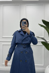 Trench Coat with Sleeve Belt Indigo