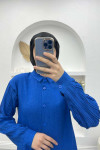 Sleeve Pleated Shirt Set Saxe Blue