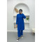 Sleeve Pleated Shirt Set Saxe Blue