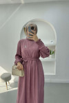 Pleated Sleeve Brooch Dress Dusty Rose