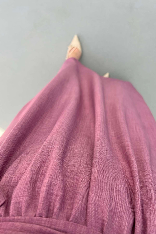 Pleated Sleeve Brooch Dress Dusty Rose