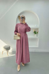 Pleated Sleeve Brooch Dress Dusty Rose