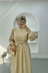 Pleated Sleeve Brooch Dress Stone