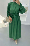 Pleated Sleeve Brooch Dress Green