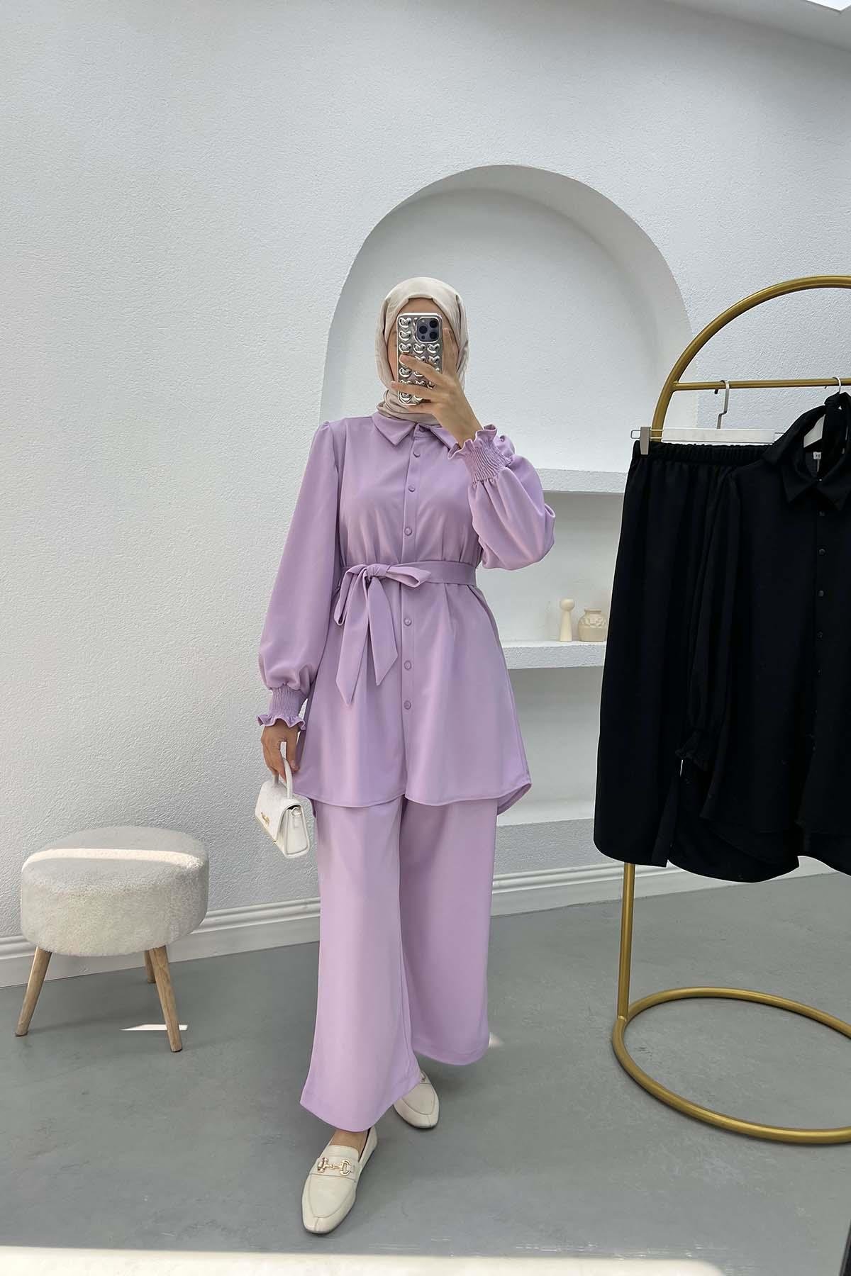 Sleeve Ribbed Suit Lilac