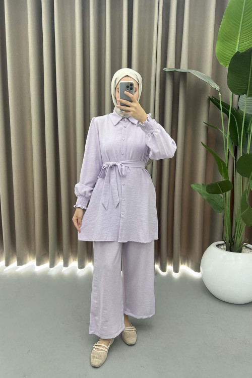 Sleeve Ribbed Suit Lilac