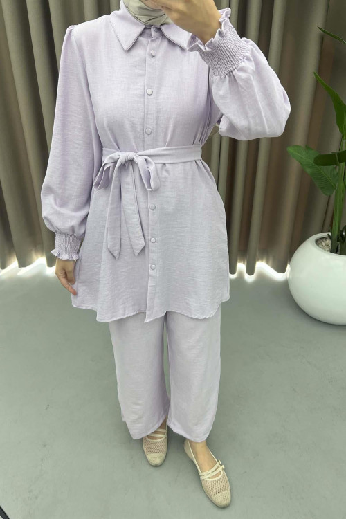 Sleeve Ribbed Suit Lilac