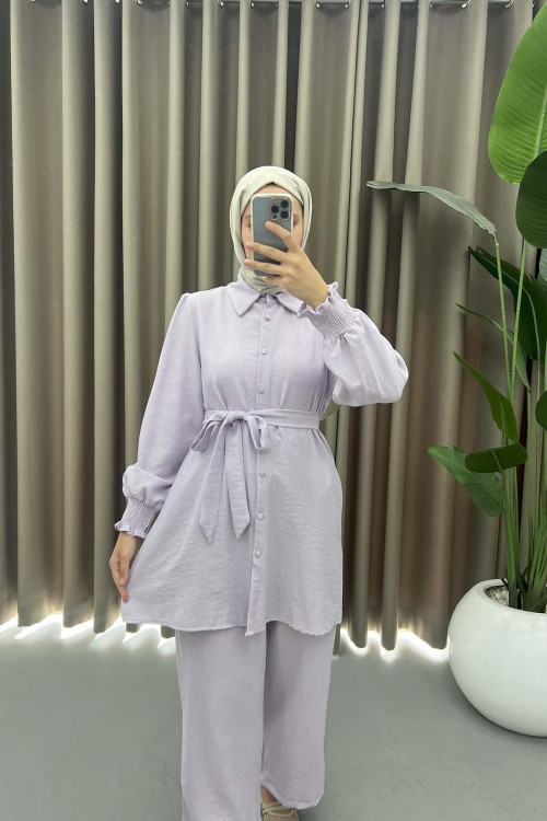 Sleeve Ribbed Suit Lilac