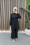 Sleeve Ribbed Suit Black