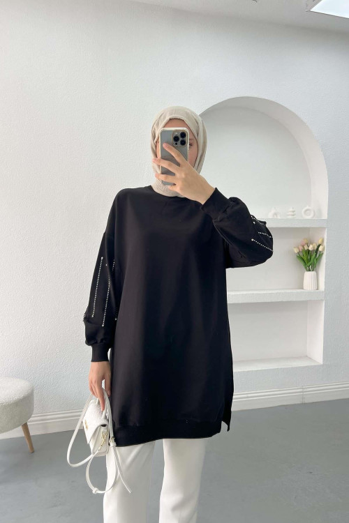 Stoned Sleeve Tunic Black