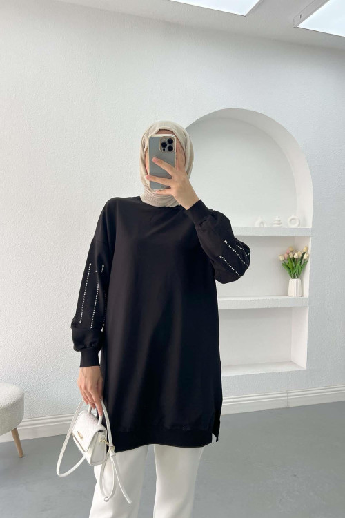 Stoned Sleeve Tunic Black