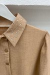 Sleeve and Collar Stoned Suit Beige