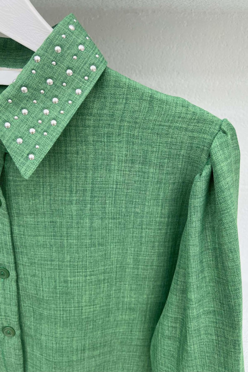 Sleeve and Collar Stoned Suit Green