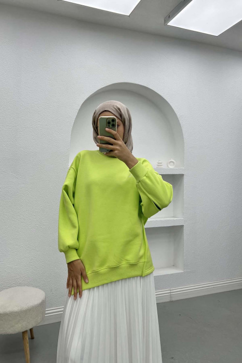 Sleeve Slit Three Thread Sweatshirt Neon Green