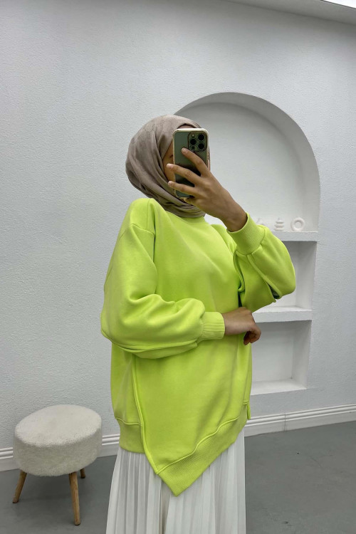 Sleeve Slit Three Thread Sweatshirt Neon Green