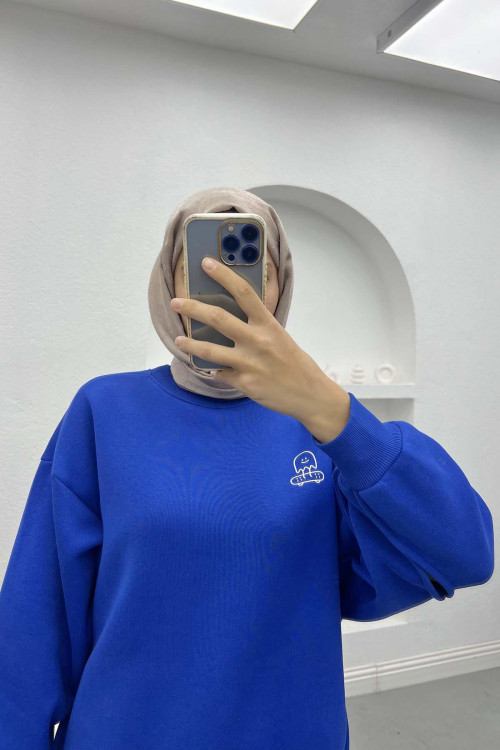 Sleeve Slit Three Thread Sweatshirt Saxe Blue