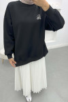 Sleeve Slit Three Thread Sweatshirt Black