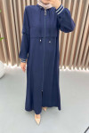 Striped Sleeve Abaya Navy Blue