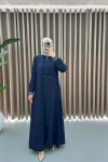 Striped Sleeve Abaya Navy Blue