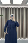 Striped Sleeve Abaya Navy Blue