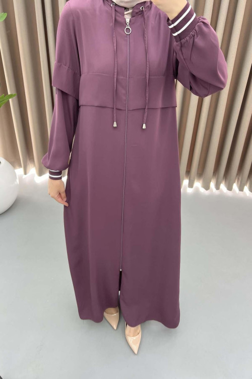 Striped Sleeve Abaya Plum