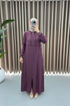 Striped Sleeve Abaya Plum