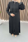 Striped Sleeve Abaya Black