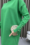 Pearl Buttoned Sleeve Tunic Green