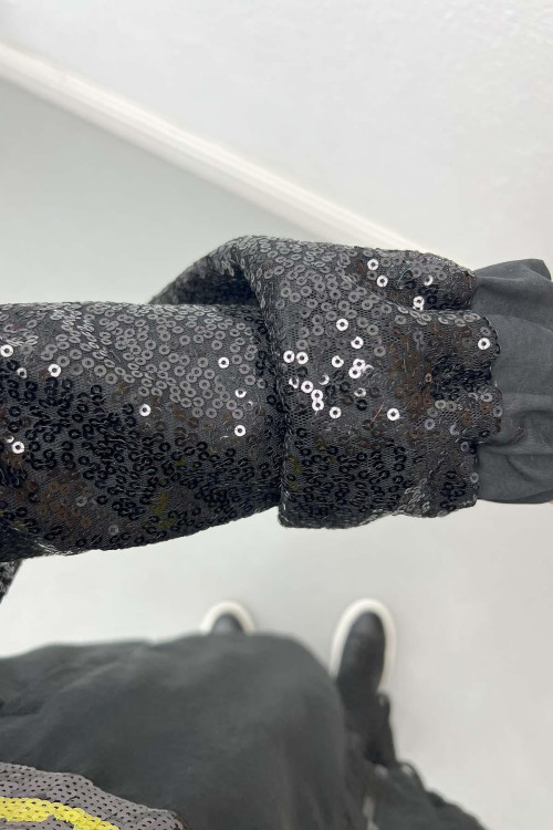 Raincoat with Sequined Sleeves Black