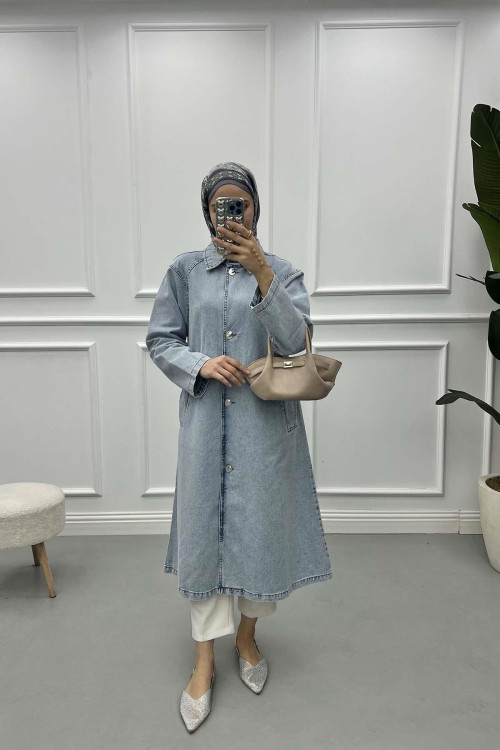 Denim Trench Coat Light Blue