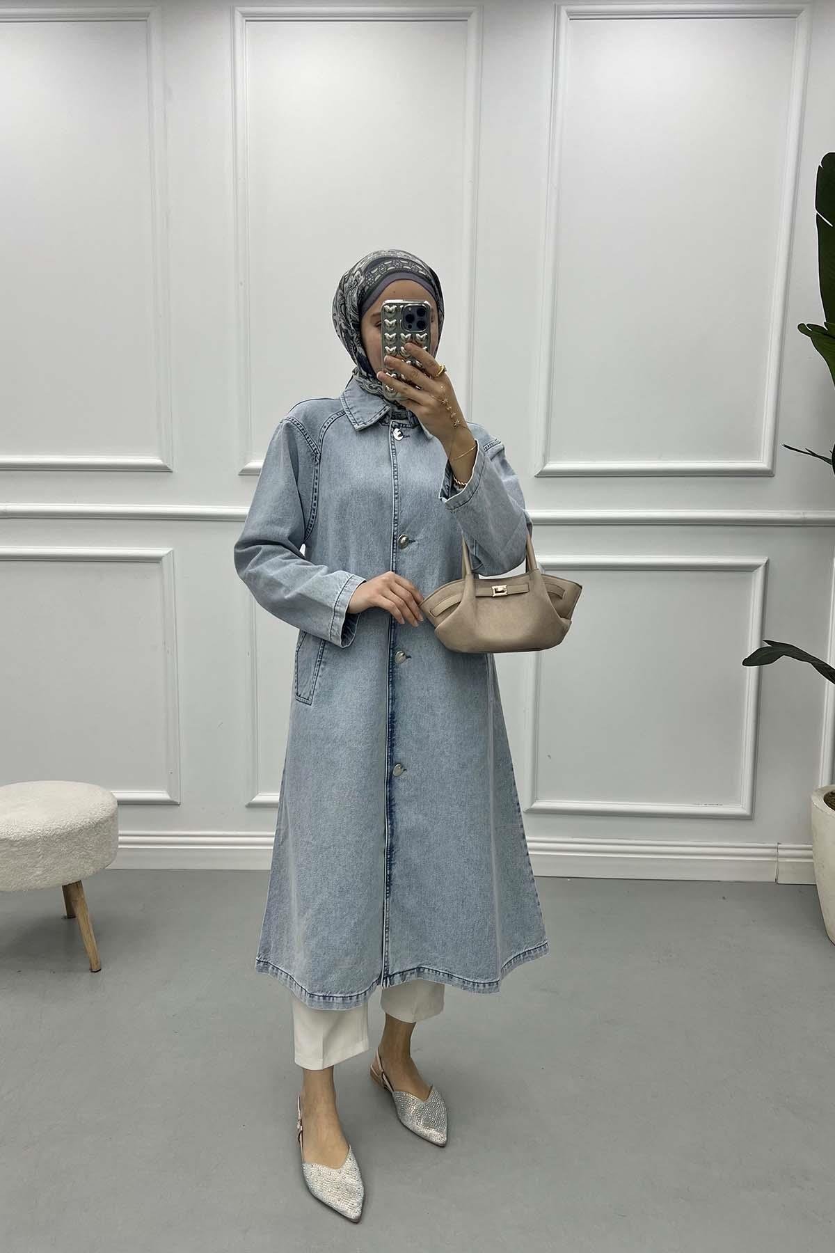 Denim Trench Coat Light Blue