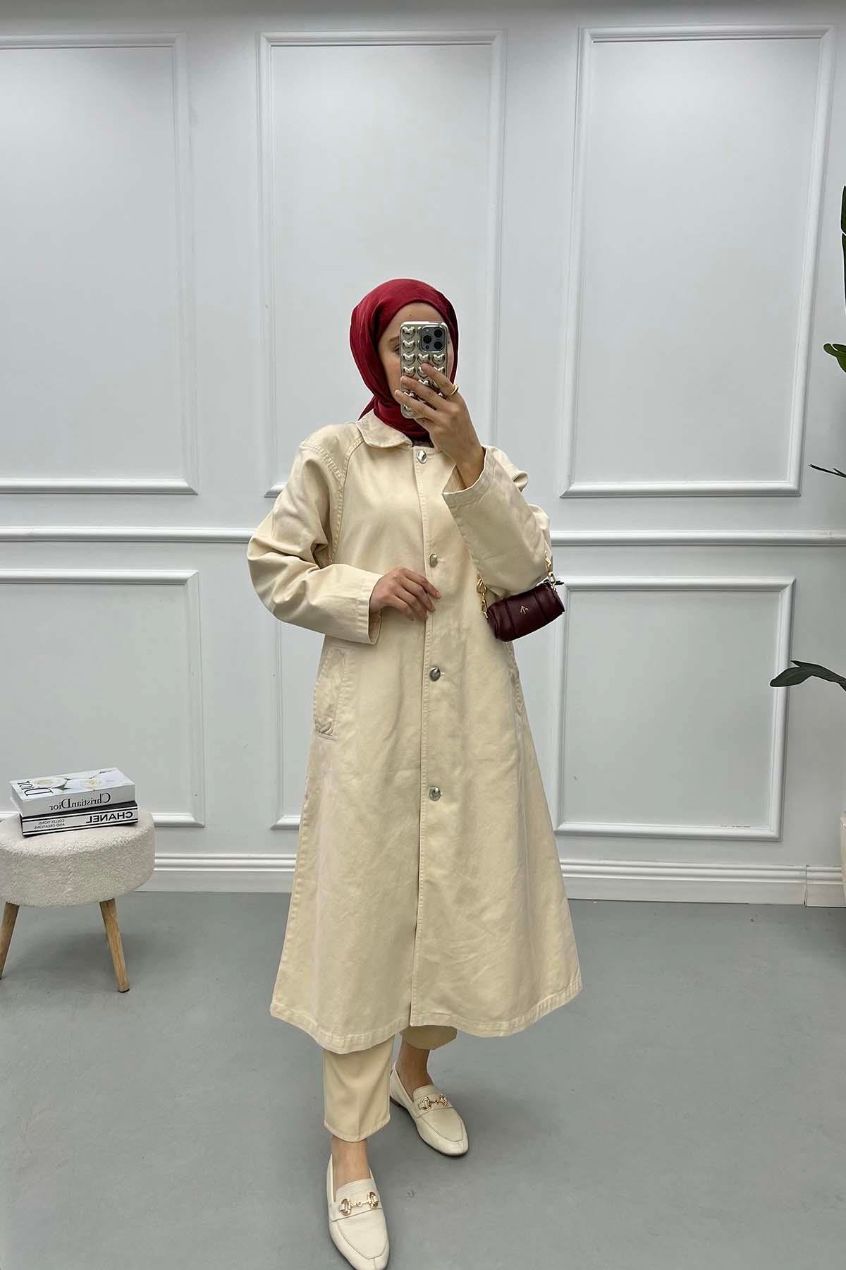 Denim Trench Coat Beige