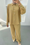 Double Breasted Trouser Suit Dark Beige