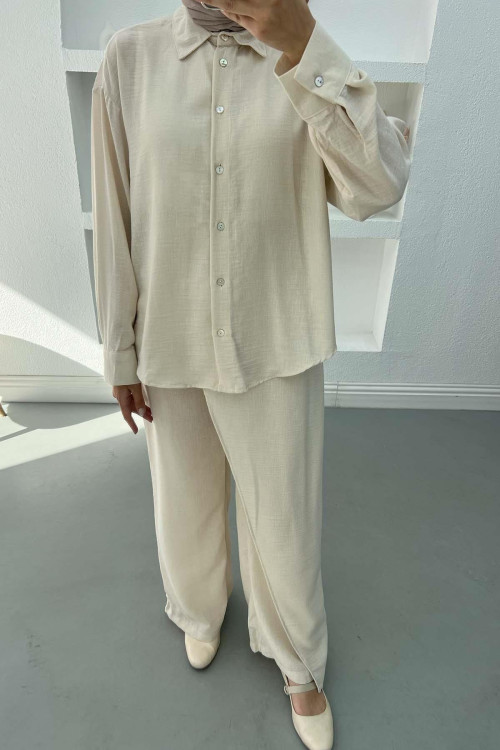 Double Breasted Trouser Suit Stone