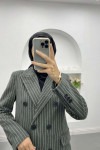 Double Breasted Striped Coat Anthracite