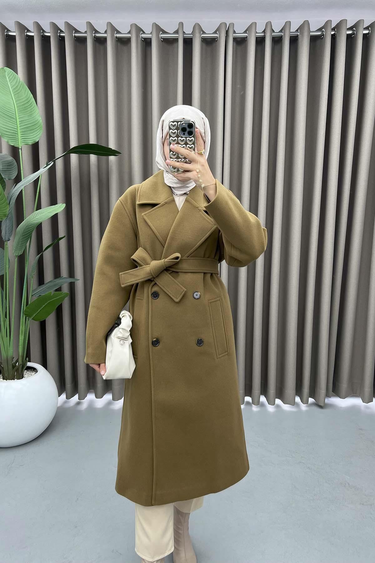 Double Breasted Collar Alternative Coat Brown