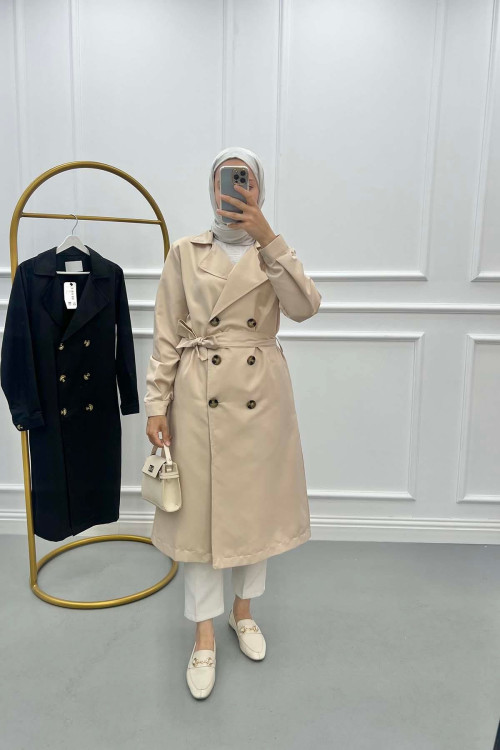 Double Breasted Trench Coat Beige